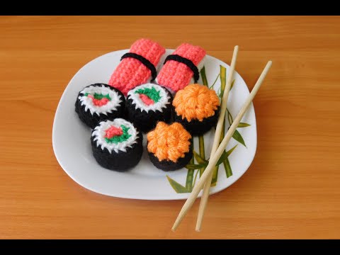 Видео: Суши и Роллы амигуруми | Вяжем крючком | Sushi and rolls Crochet Tutorial - Amigurumi Food