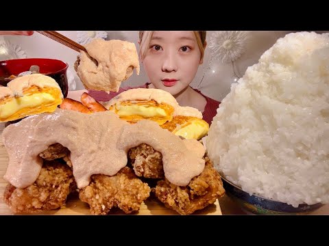 Видео: ASMR японская жареная курица Ментаико майонезный соус сырный омлет【Mukbang/ Eating Sounds】