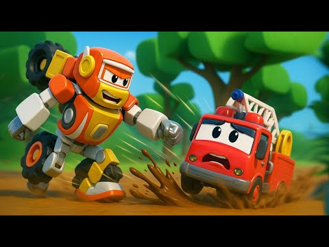 Видео: Пожарная машина застряла в грязи! 🤖 Спаси её, Супер Робот! 🚒 | Robofuse
