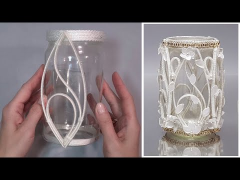 Видео: DIY👍Как сделать эксклюзивную вазу из обычной стеклянной банки. 🌹Идея для дома.