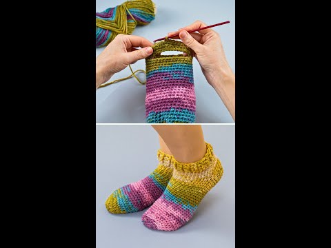 Видео: Как связать крючком тапочки/носки самым простым способом! Miarti🧶