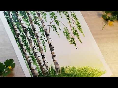 Видео: 🌳Березы акварель. Birch trees watercolor.🌳