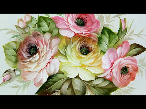 Видео: Белые розы. Жостовская роспись. Художник Лариса Гончарова | White roses. Oil Zhostovo painting