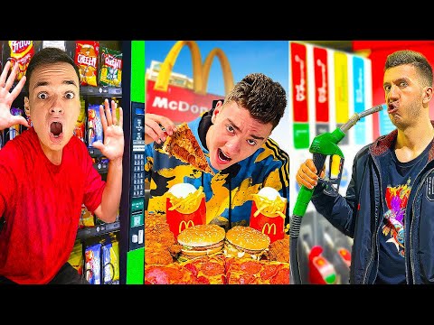 Видео: ЯДЕМ САМО ОТ БЕНЗИНОСТАНЦИИ VS ВЕНДИНГ МАШИНИ VS FAST FOOD!