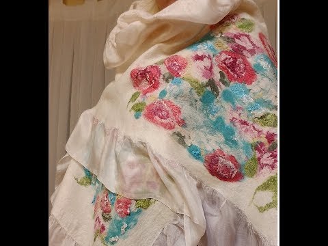 Видео: Мастер Класс/Валяние палантина  в технике nunofelting/Декор палантина в лоскутной технике/Felting,