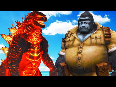 Видео: Годзилла огонь против гориллы-человека - битва монстров