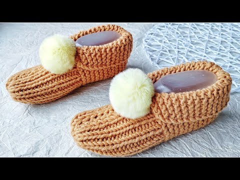 Видео: Домашние тапочки- СЛЕДКИ спицами. Следки на двух спицах.