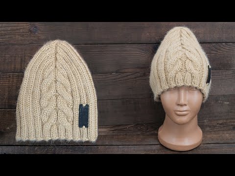 Видео: Шапка с косой и высокой макушкой спицами 😇