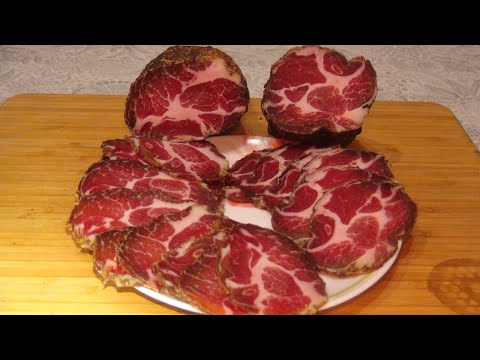 Видео: вяленый свиной ошеек в домашних условиях.Холодная сушка. Сушим мясо в холодильнике.