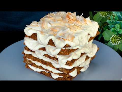 Видео: Без муки! Без сахара! Просто смешайте овсяные хлопья с морковью - Овсяный домашний торт за 15 минут!