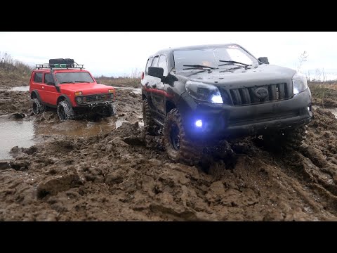 Видео: Нива 4х4 НА ЦЕПЯХ , полный слив! Против PRADO 150... RC OFFroad 4x4