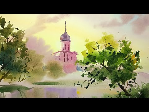 Видео: Рассвет на Нерли, рисуем и обсуждаем, что такое акварель от пятна