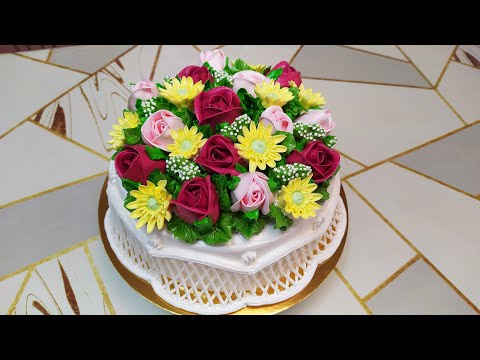 Видео: Торт Сеточка с вишнёвыми и розовыми розами