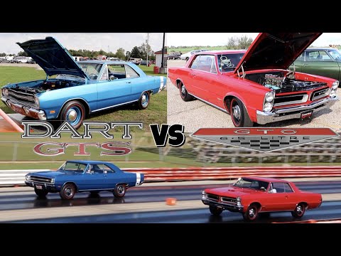 Видео: Dart GTS 340 1969 года против GTO 1965 года — гонка на чистом стандарте (лучший из 3)