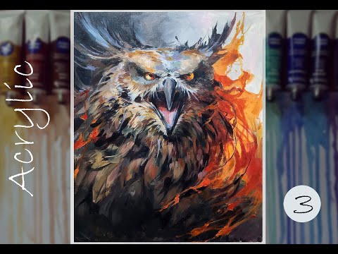 Видео: Painting an eagle owl with acrylic\ Акрил, пишем филина