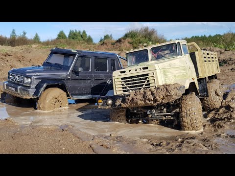 Видео: ГЕЛЕНДВАГЕН 6х6 против КРАЗ 6х6 на бездорожье ... Сравнительный тест, RC OFFroad