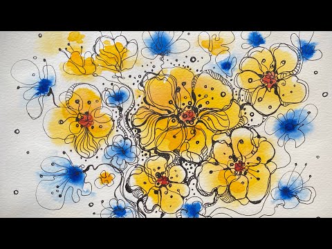 Видео: Рисуем жёлто-голубые цветы.