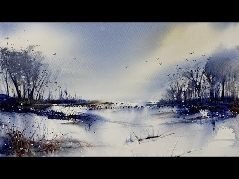 Видео: ЧЕТЫРЕХЦВЕТНЫЙ АТМОСФЕРНЫЙ ПЕЙЗАЖ АКВАРЕЛЬ Учебное пособие по рисованию с использованием воображения