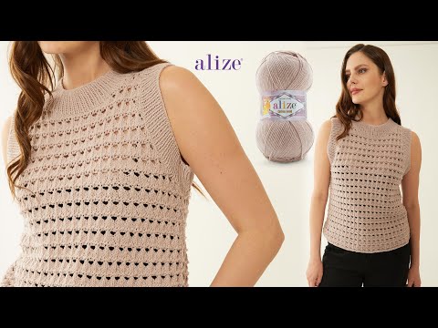 Видео: Сезонный свитер с пряжей Alize Cotton Gold