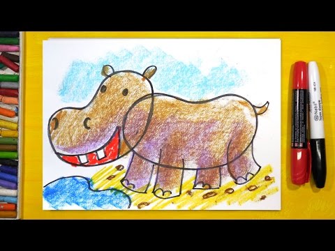 Видео: Как нарисовать БЕГЕМОТА, Урок рисования для детей от 3 лет