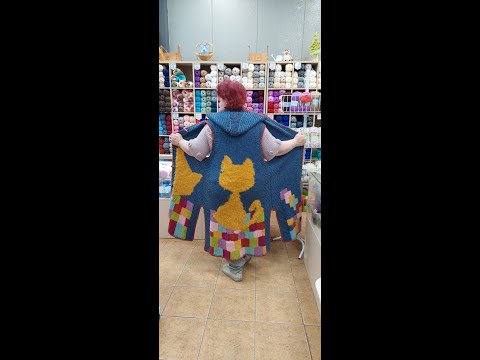 Видео: Жилет Котомания. Интарсия спицами.