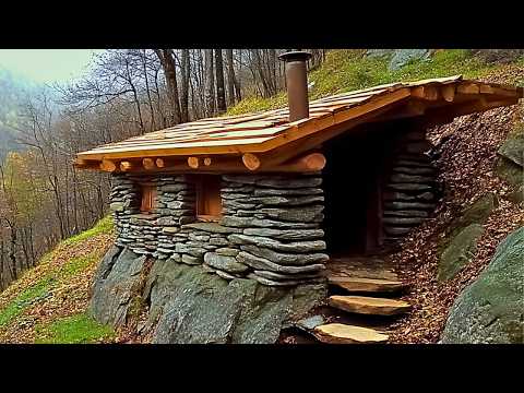 Видео: Мужчина Построил Дом из КАМНЕЙ и БРЕВЕН в Лесу | @PetaVillage