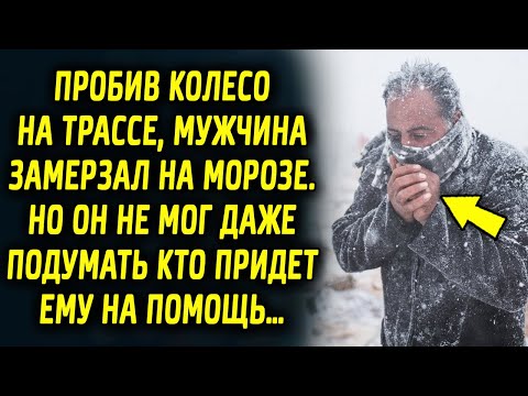 Видео: Пробив колесо на трассе, мужчина замерзал на морозе. Но он не мог подумать кто придет ему на помощь…