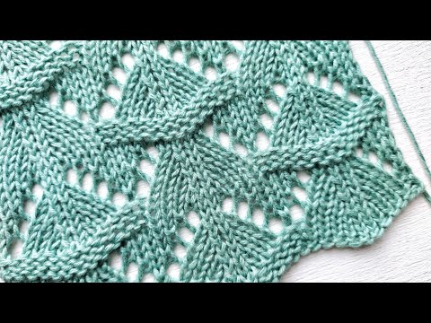 Видео: Нежный ажурный узор со вставками из изнаночных петель
