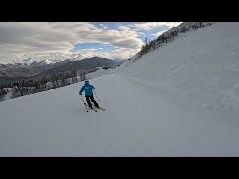 Видео: Роза Хутор, трасса "Горизонт" (синяя). Видео 4К/ Rosa Khutor, piste "Gorizont" (blue), 4К Video