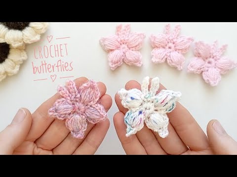 Видео: Вяжем миниатюрные бабочки 🩷🦋 крючком. МК. Легко, быстро и красиво 🧶 Crochet butterflies with 💞 (DIY)
