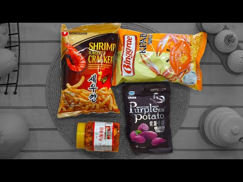 Видео: Фиолетовые чипсы, креветочные и крабовые снеки из КОРЕИ