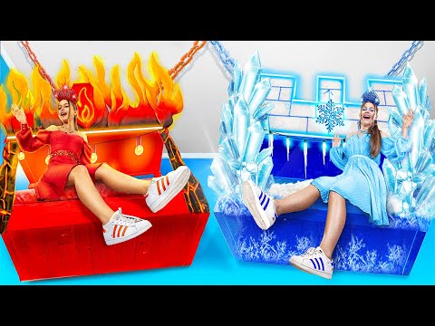 Видео: Мы построили подвесные секретные комнаты! Холодная vs горячая близняшка