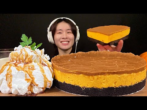 Видео: ASMR Тыквенный чизкейк и взбитые сливки с карамелью‼️【субтитры/Мукбанг/Звуки еды】