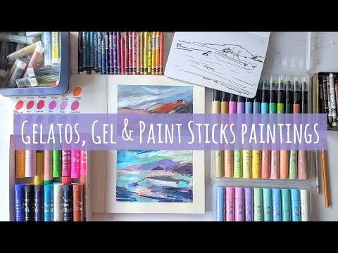 Видео: Абстрактные пейзажи с использованием джелато, гелевых стиков KingArt, темперных красок и красок N...