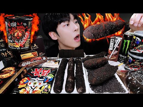 Видео: АСМР МУКБАНГ | призрачный перец! рисовый пирог, черная еда, огненная лапша, рецепт! цветная еда