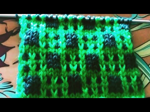 Видео: Ленивый жаккард "клетка" спицами.