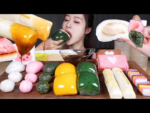 Видео: ASMR MUKBANG | Десерт из жевательных рисовых лепешек 🍡 (тток) ☆ Рисовые лепешки на гриле с медом