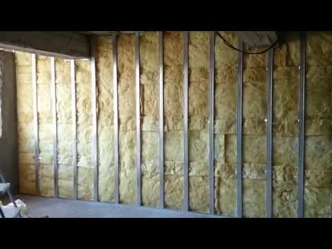 Видео: гипсокартон, обшивка стен (2 слоя), монтаж + каменная вата.  Plasterboard Wall and mineral wool.