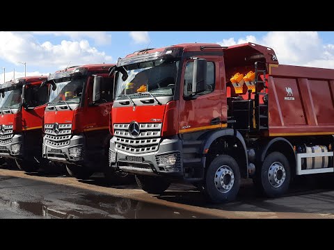 Видео: Забираем новый Mercedes arocs 4145 8×4 а Volvo fmx 8×4 упала на выгрузке