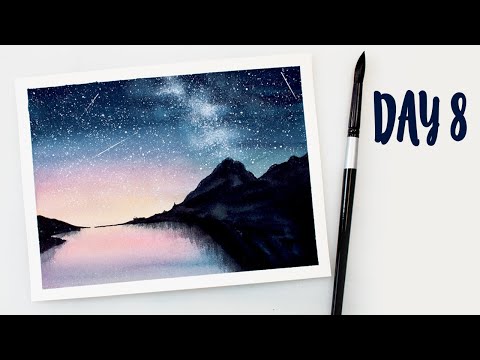 Видео: Акварельное ночное небо со звездами — простой пошаговый урок для начинающих