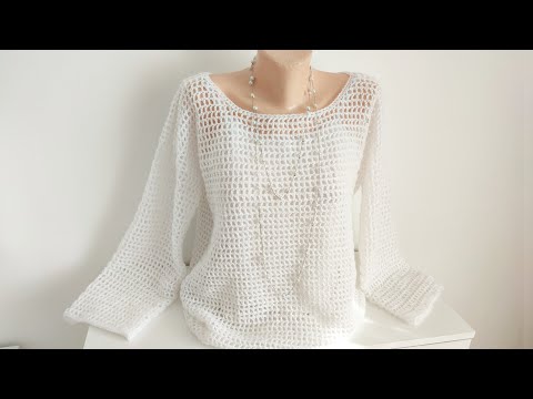 Видео: ✨ Готовая работа / Кофта крючком / Узор филейная сетка крючком / Самый простой кофта сетка 😍✨