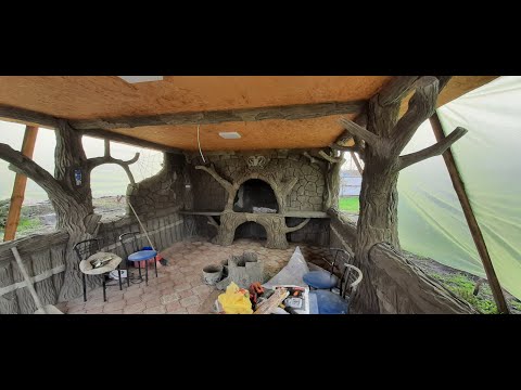 Видео: Как сделать БЕСЕДКУ, БАРБЕКЮ из арт бетона. Лепка под старое дерево.