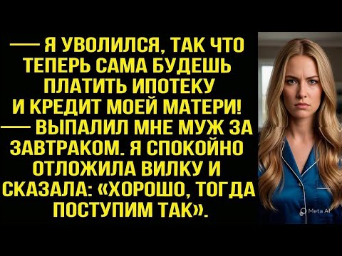 Видео: — Я УВОЛИЛСЯ, ТАК ЧТО ТЕПЕРЬ САМА БУДЕШЬ ПЛАТИТЬ ИПОТЕКУ И КРЕДИТ МОЕЙ МАТЕРИ! - ВЫПАЛИЛ МНЕ МУЖ...