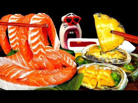 Видео: ASMR MUKBANG :) Лапша с лососем, морское ушко, приготовленное на гриле с маслом, вечеринка!