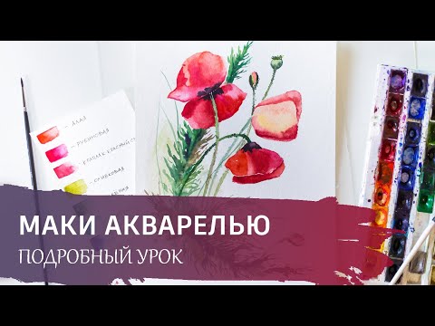 Видео: ЦВЕТЫ АКВАРЕЛЬЮ для начинающих / Подробный урок - "Красные маки".