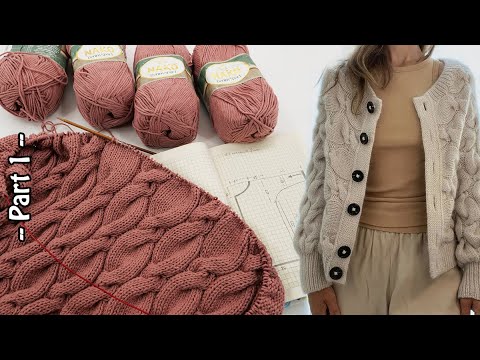 Видео: Кардиган поперечными косами спицами 🥼 часть 1