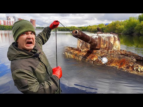 Видео: Нашли танк под водой с помощью гигантского магнита во время магнитной рыбалки!