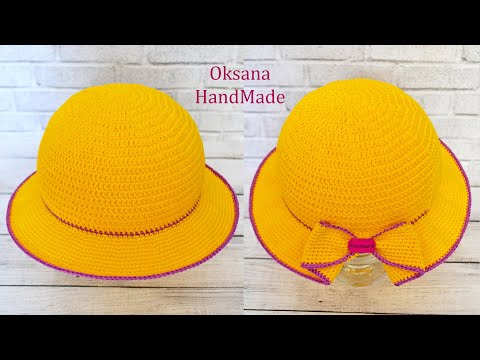 Видео: Шляпа крючком с ввязанным бантом. Мастер класс. Women's crochet hat