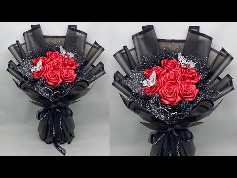 Видео: DIY | Как легко сделать букет роз из атласных лент | Упаковка букета цветов