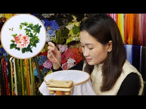 Видео: Искусство ручной вышивки - Пошаговый дизайн и вышивка Цветка пиона